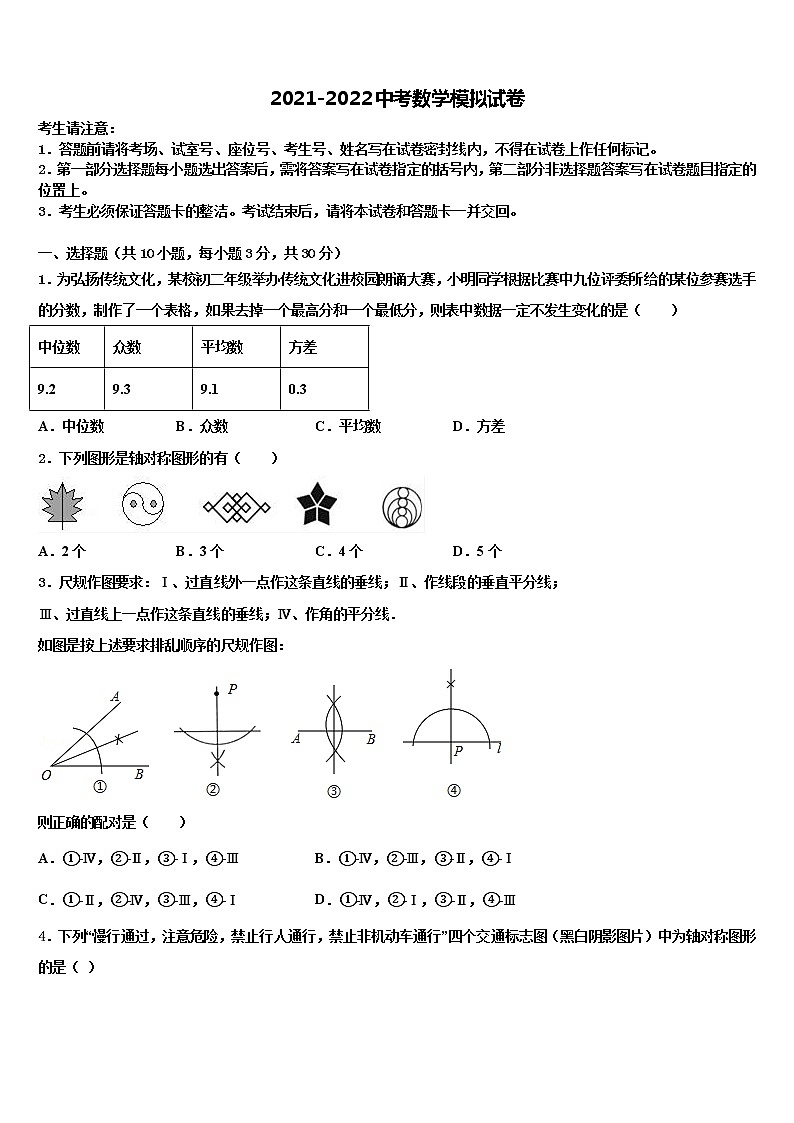 2022年内蒙古锡林郭勒市市级名校中考五模数学试题含解析第1页