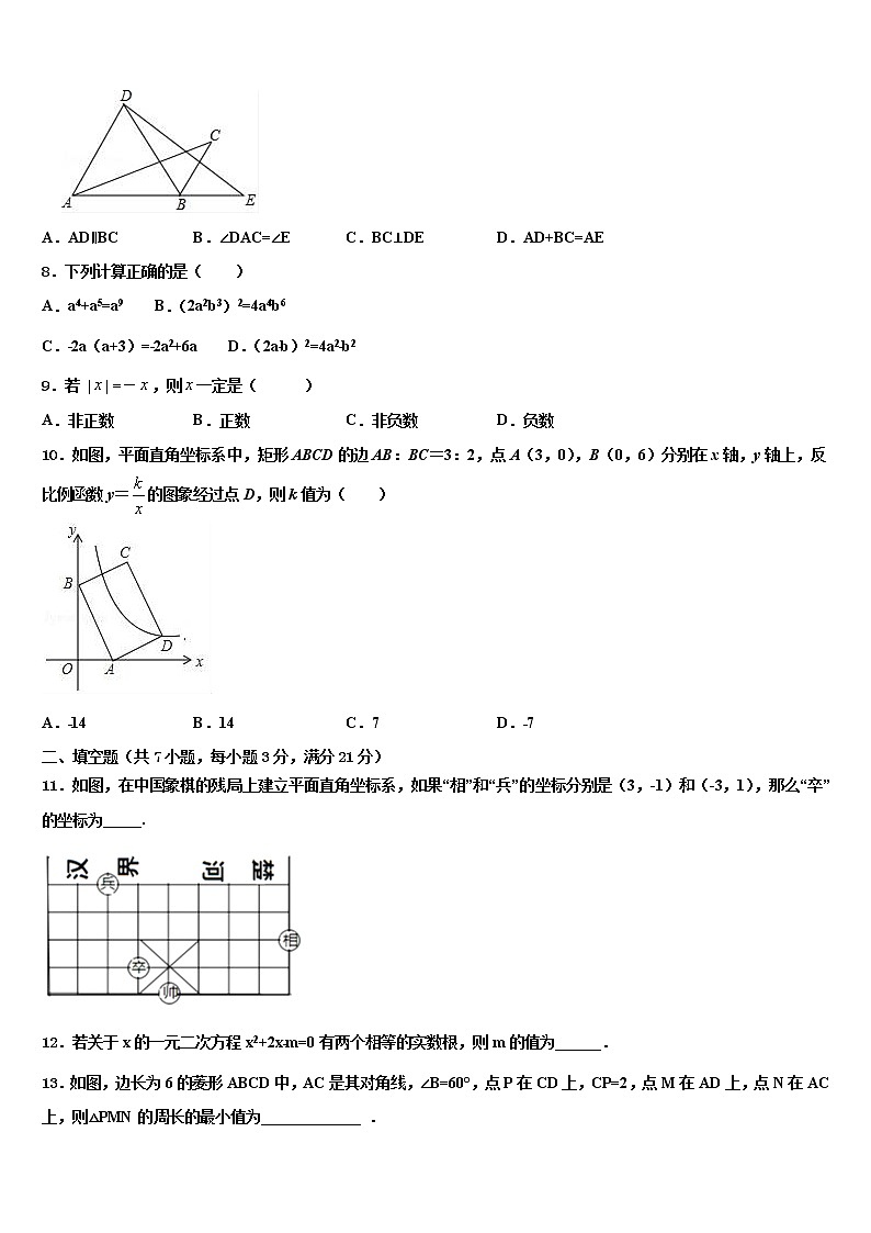 2022年山东省即墨市重点达标名校中考四模数学试题含解析第2页