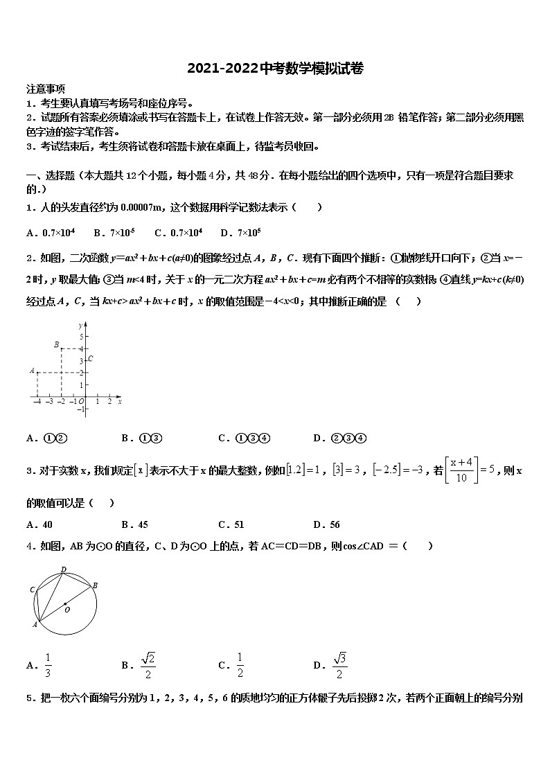2022年山东省济南市玉皇庙中学初中数学毕业考试模拟冲刺卷含解析第1页