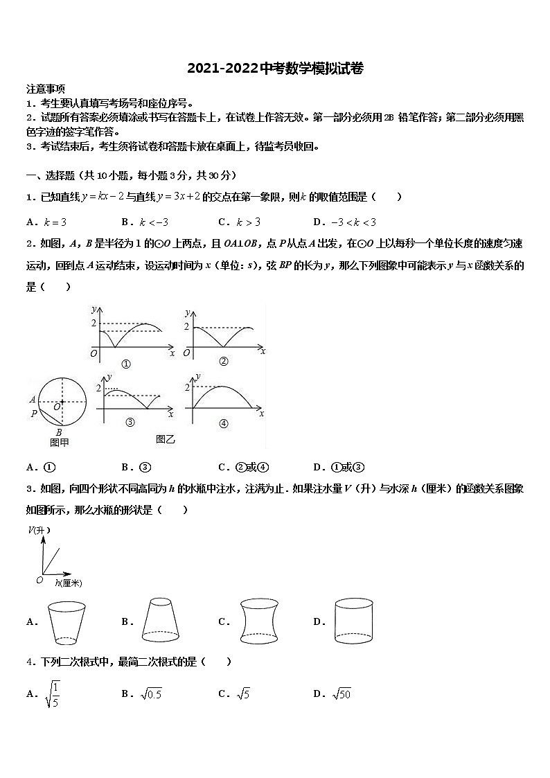 2022年山东省章丘市实验中学中考四模数学试题含解析第1页