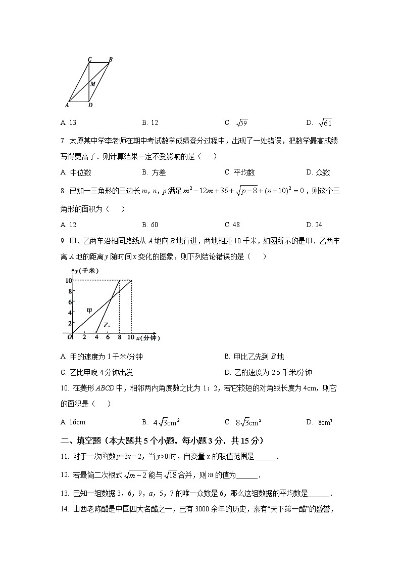 山西省临汾市部分区县2021-2022学年八年级下学期期末调研测试数学试卷(含答案)第2页