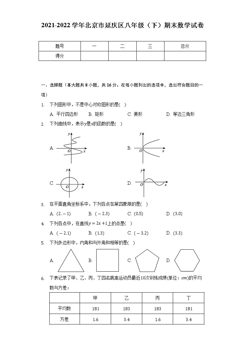 2021-2022学年北京市延庆区八年级（下）期末数学试卷（Word解析版）01