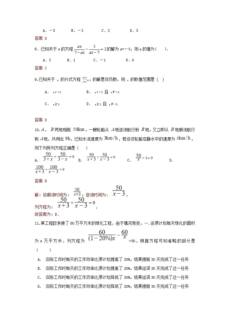 人教版初中数学 中考《分式方程》专题复习卷02