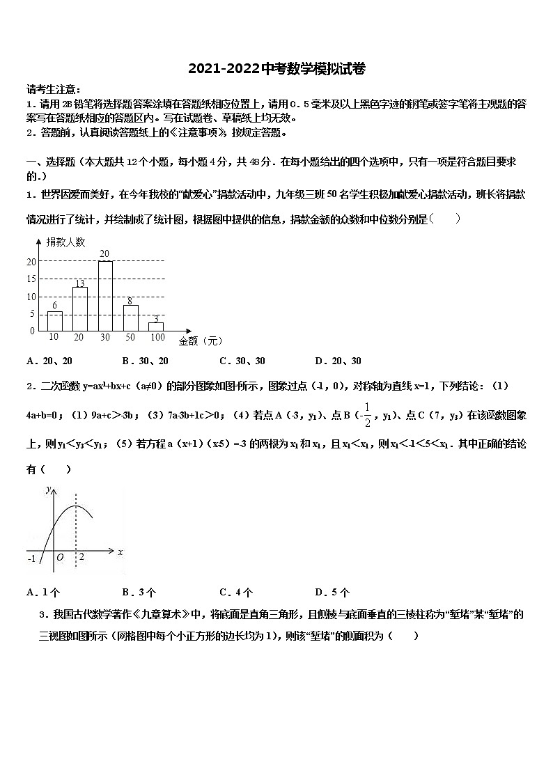 安徽省安庆市桐城市第二中学2022年中考试题猜想数学试卷含解析第1页