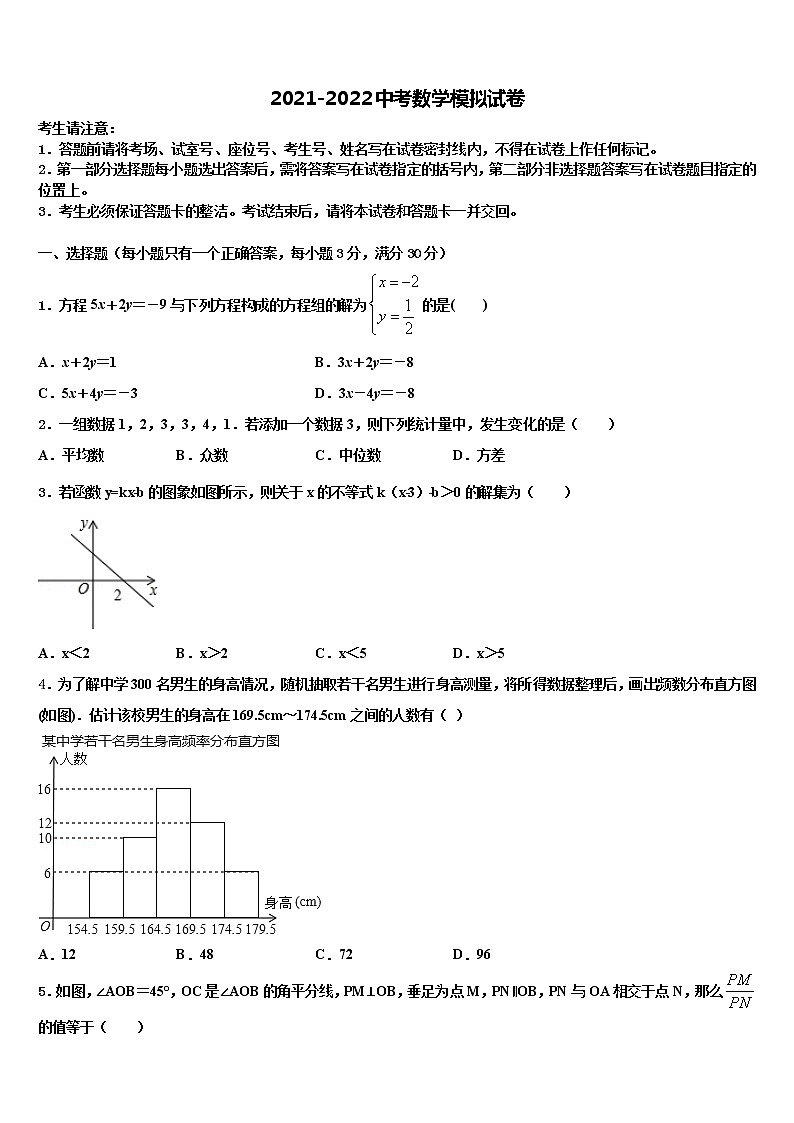 安徽省合肥市肥东县2021-2022学年中考数学四模试卷含解析第1页