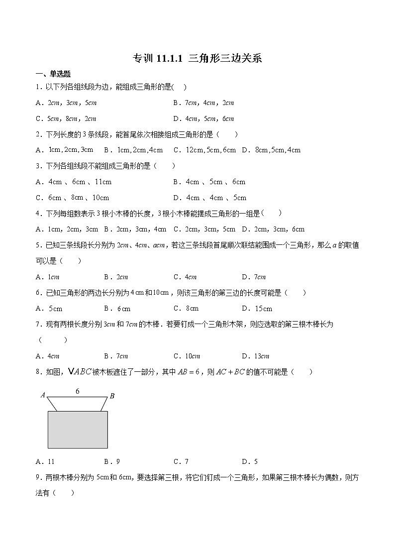 专训11.1.1.1 三角形三边关系-2022-2023学年八年级上册考点专训（原卷版）（人教版）第1页