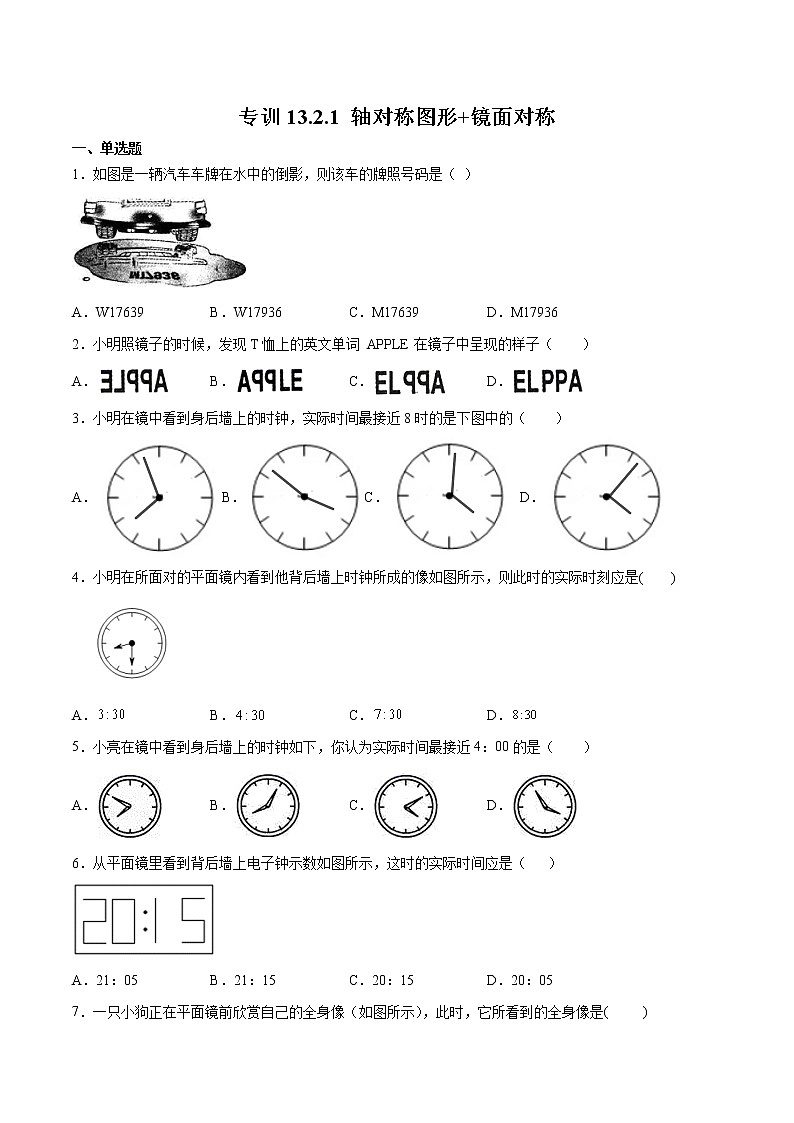 专训13.2.1 轴对称图形+镜面对称八年级上册考点专训（人教版） 试卷01