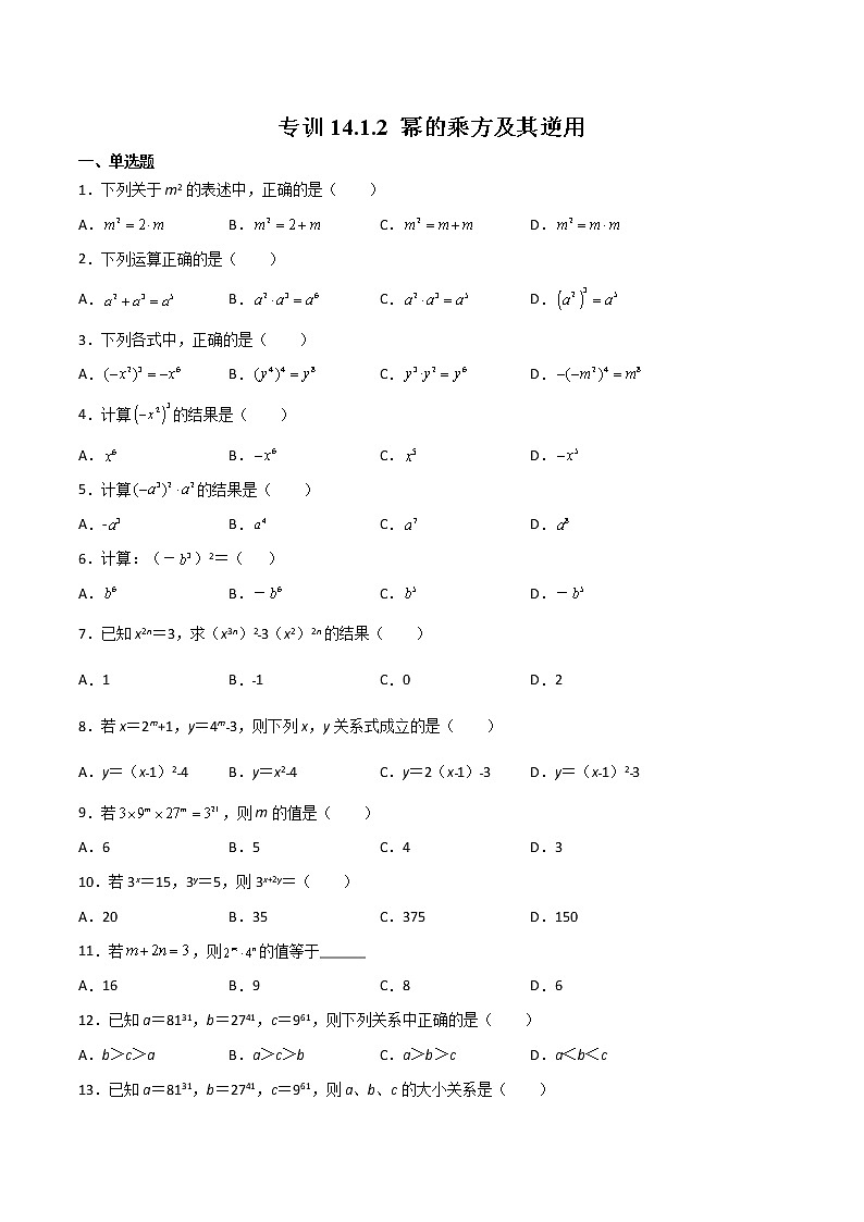 专训14.1.2 幂的乘方及其逆用八年级上册考点专训（人教版） 试卷01