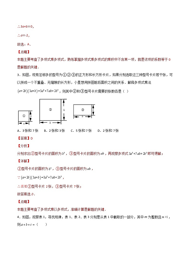 专训14.1.4.2 多项式乘法不含某一项+面积问题+规律八年级上册考点专训（人教版）02