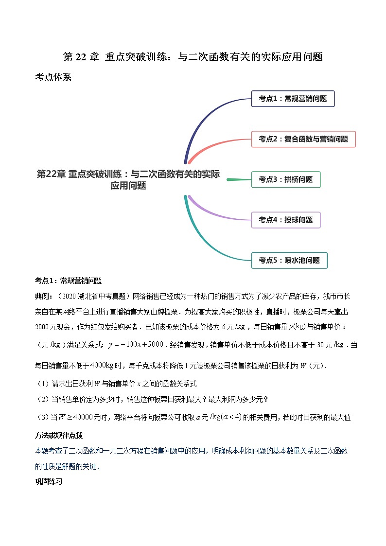第22章 重点突破训练：与二次函数有关的实际应用问题九年级上册同步讲练（人教版）01