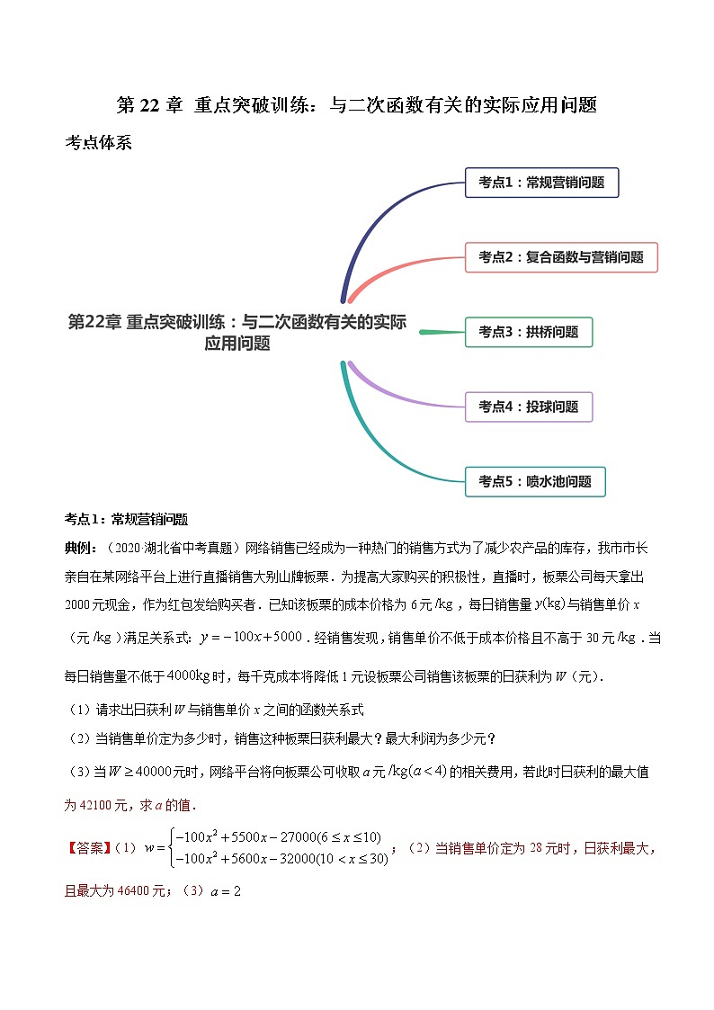第22章 重点突破训练：与二次函数有关的实际应用问题九年级上册同步讲练（人教版）01