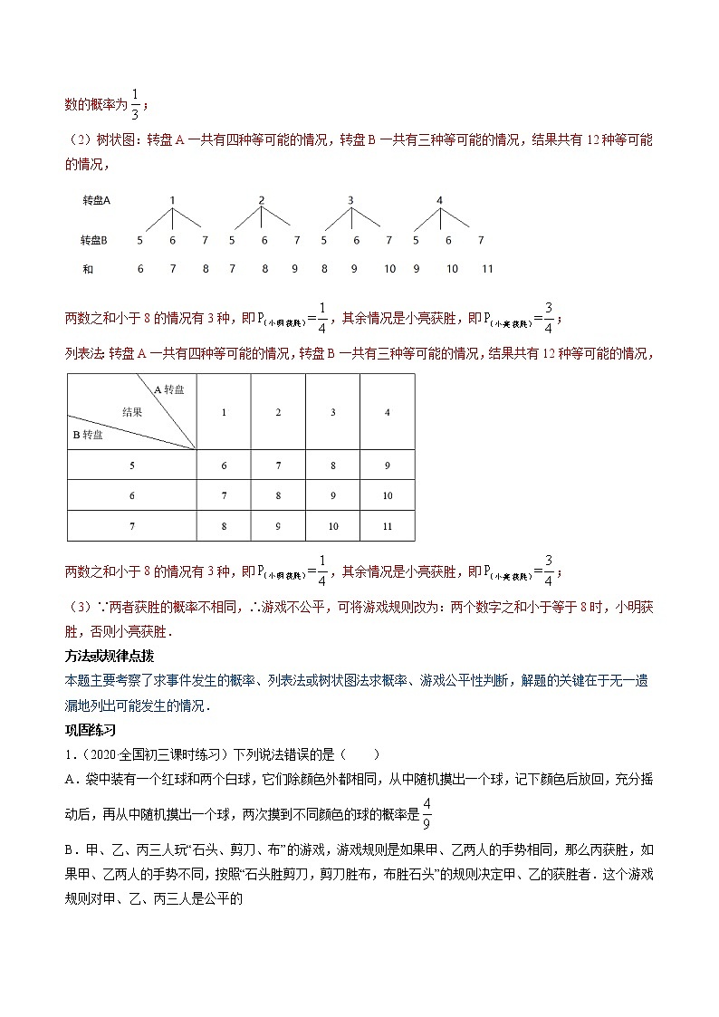 第25章 重点突破训练：概率问题的应用举例九年级上册同步讲练（人教版）02