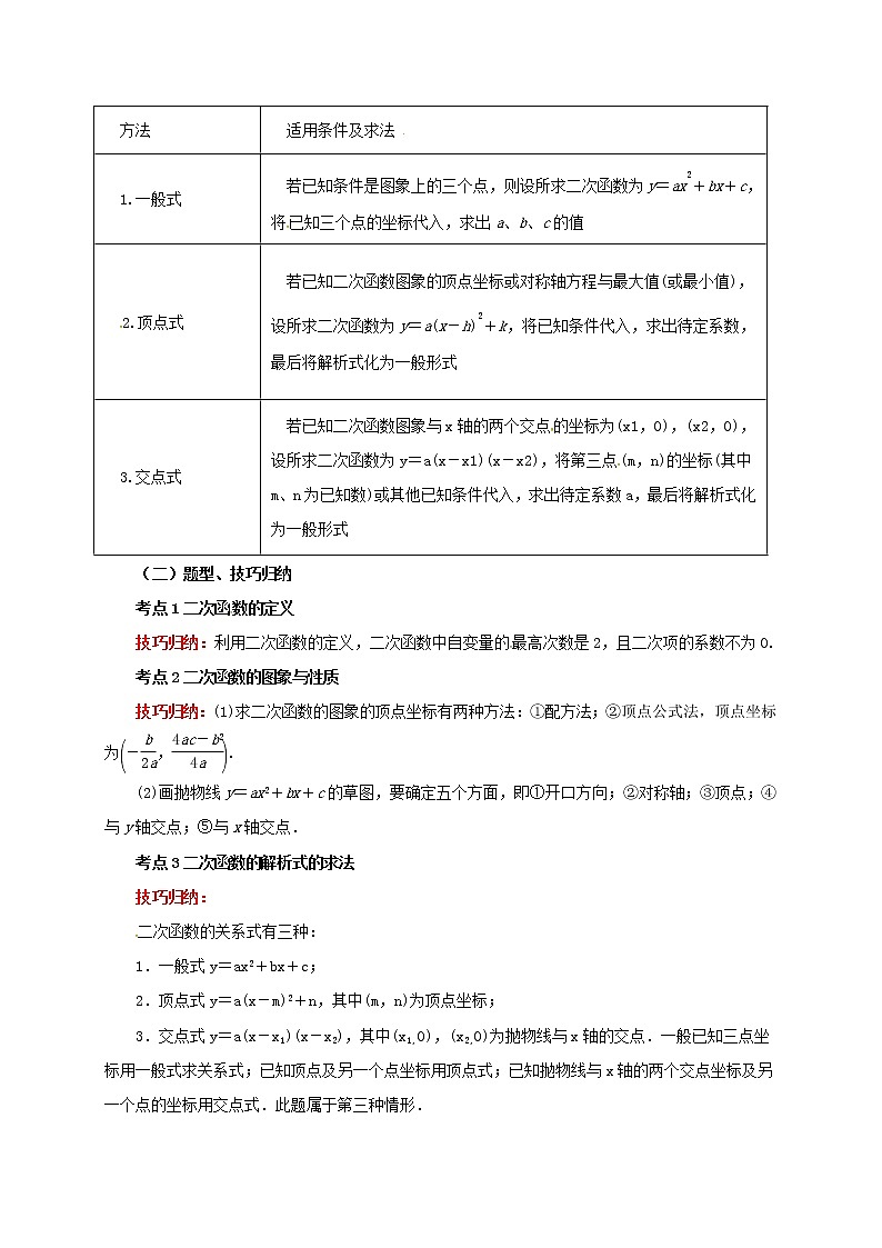 人教 版 九年级上册  二次函数复习课 教学设计03