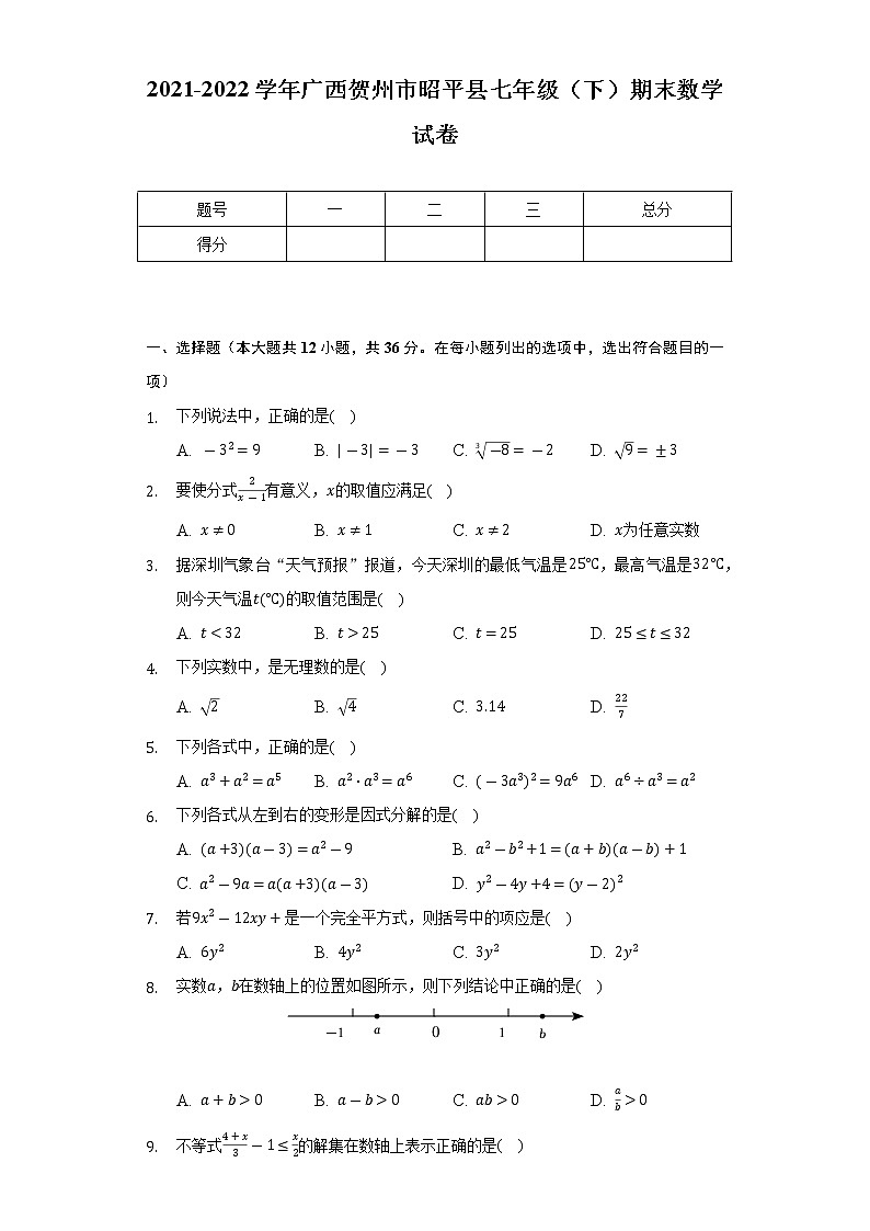 2021-2022学年广西贺州市昭平县七年级（下）期末数学试卷（Word解析版）01