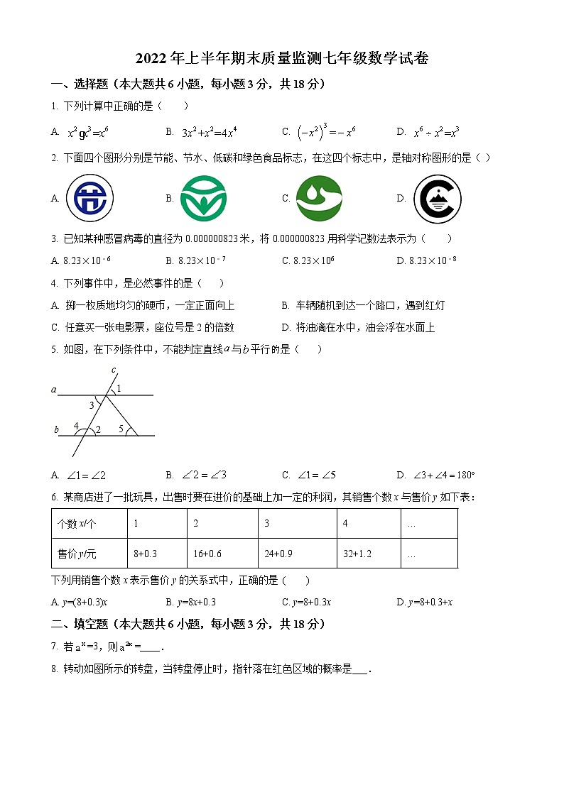 江西省吉安市永丰县2021-2022学年七年级下学期期末数学试题(word版含答案)01