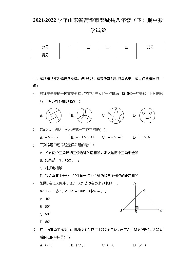 2021-2022学年山东省菏泽市鄄城县八年级（下）期中数学试卷（Word解析版）01