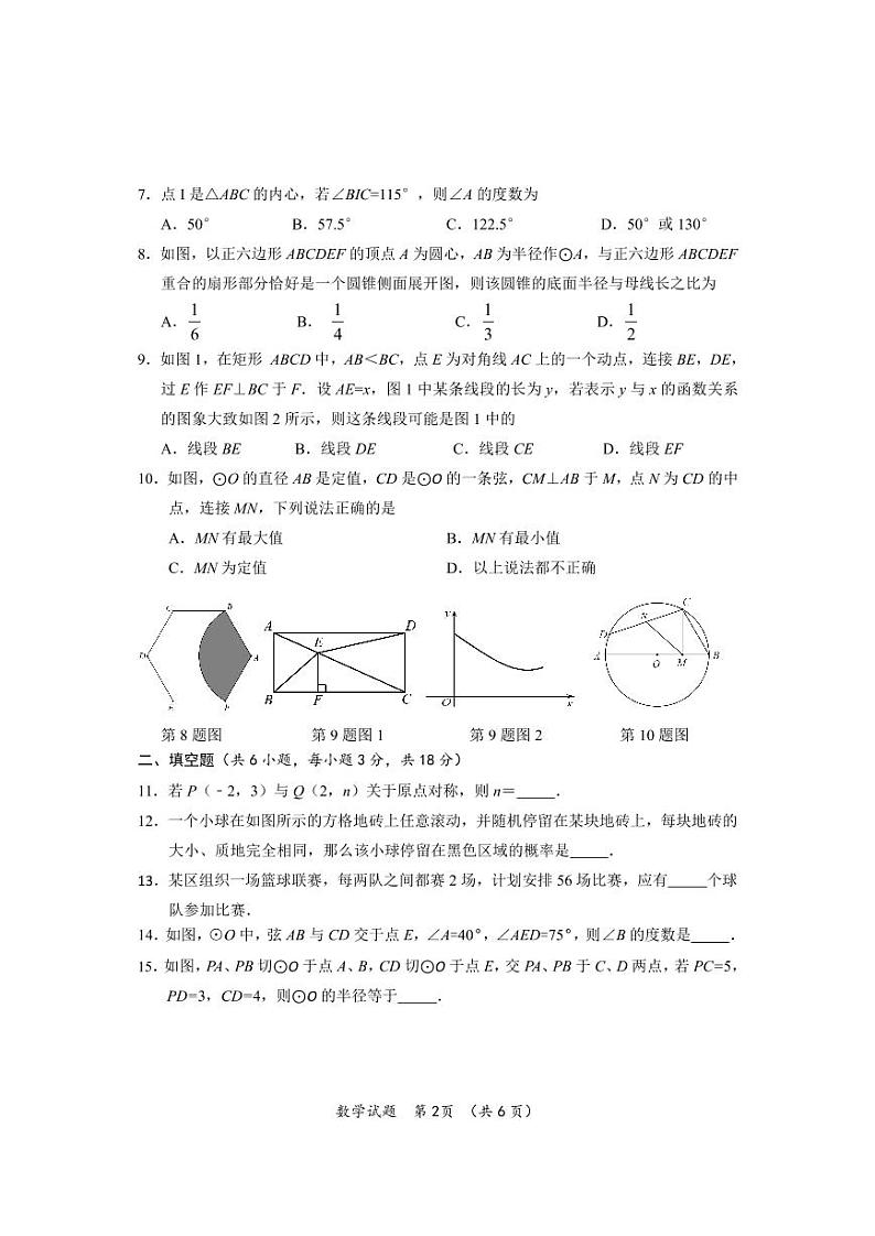 湖北省武汉市硚口区部分学校2021-2022学年九年级上学期12月月考数学试卷第2页