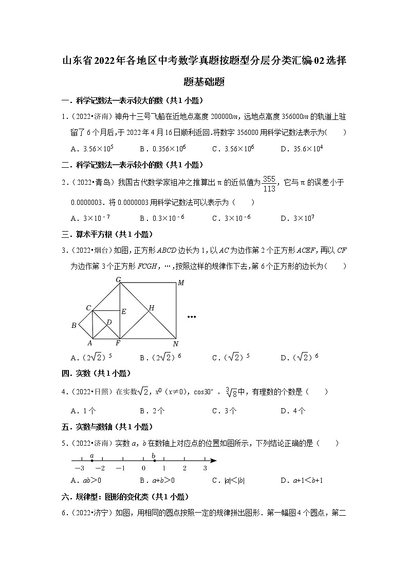 山东省2022年各地区中考数学真题按题型分层分类汇编-02选择题基础题第1页