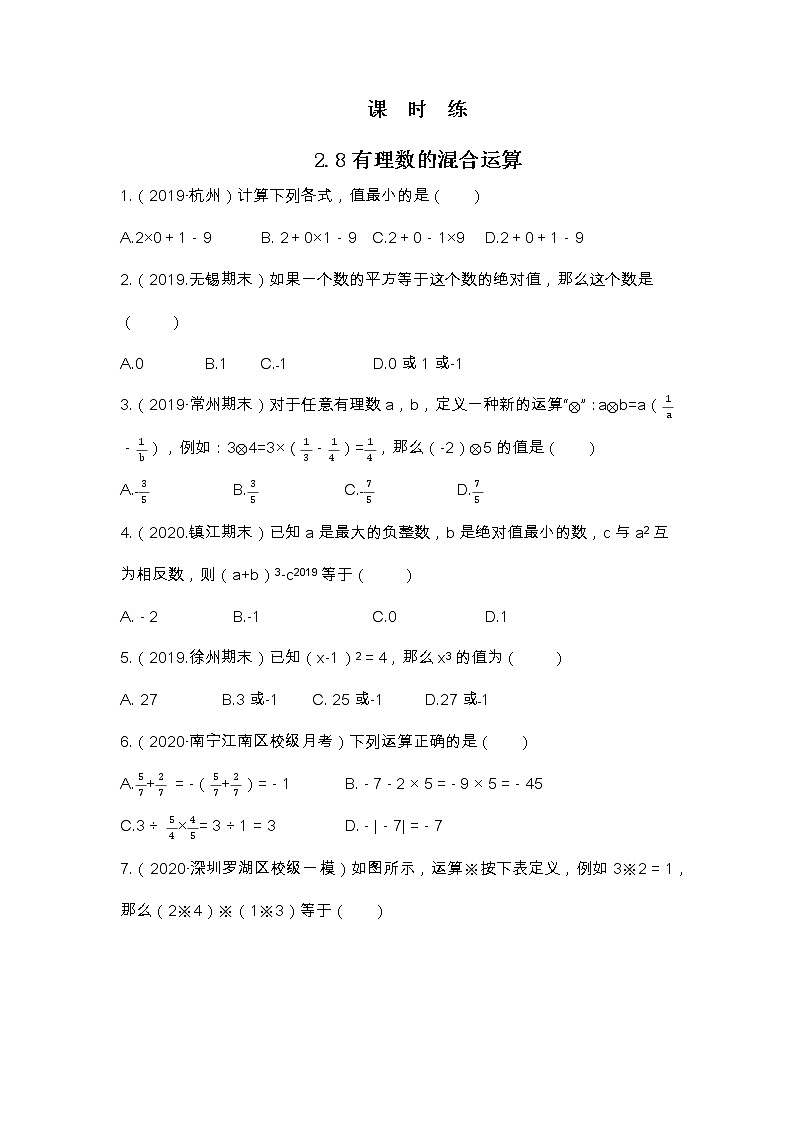 七年级数学苏科版上册课时练第2单元《 2.8 有理数的混合运算》01