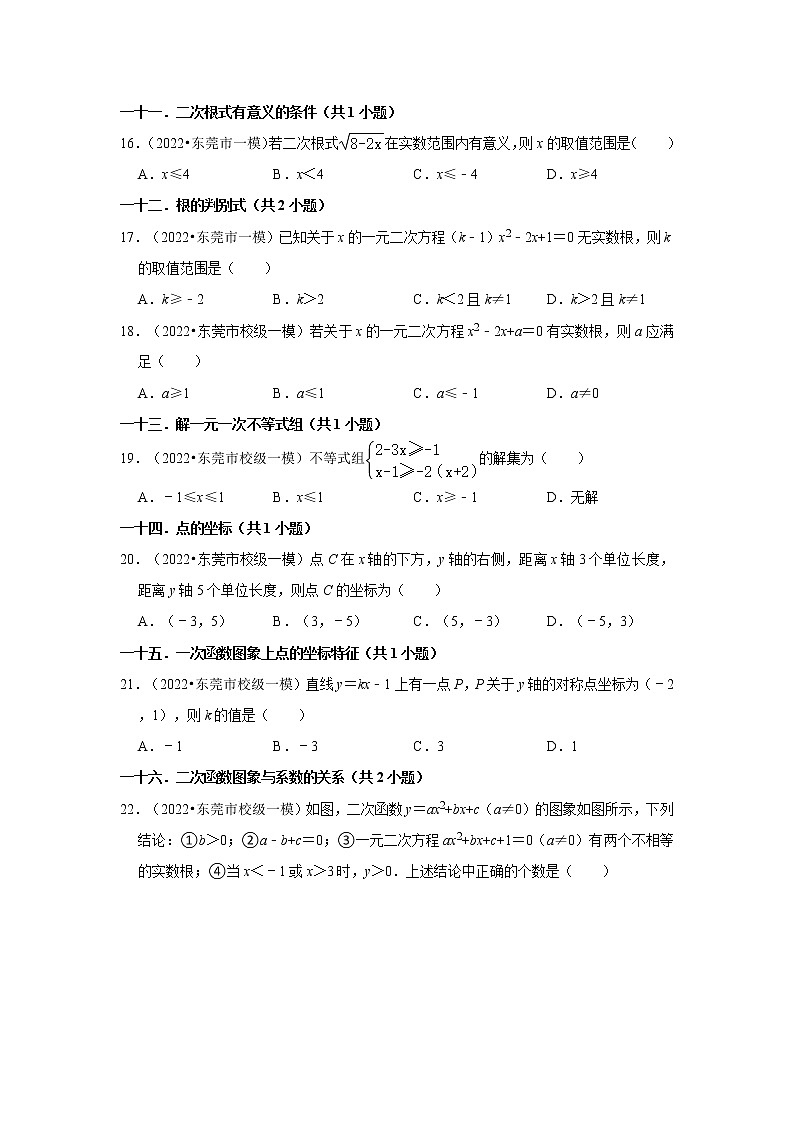 广东省东莞市2022年中考数学模拟题精（一模）选分层分类汇编-01选择题（基础题）第3页