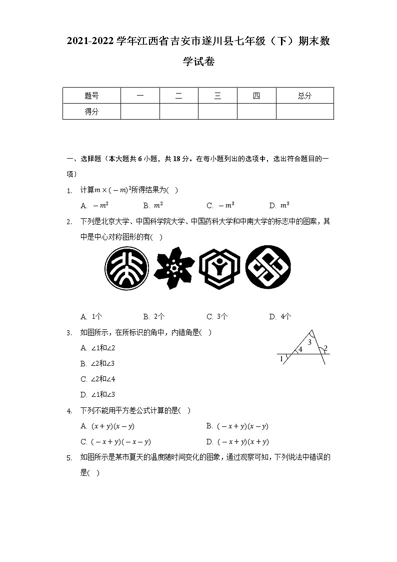2021-2022学年江西省吉安市遂川县七年级（下）期末数学试卷（Word解析版）第1页