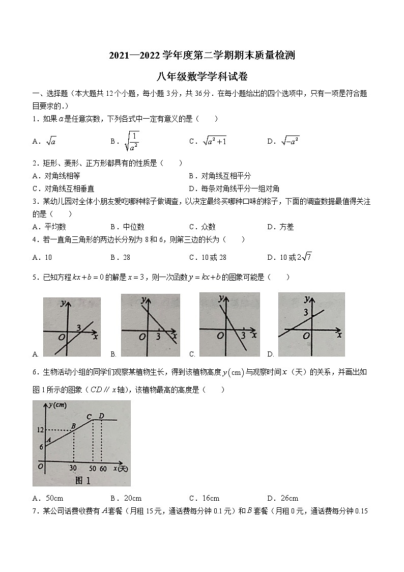 河北省秦皇岛市抚宁区2021-2022学年八年级下学期期末数学试题(word版含答案)01