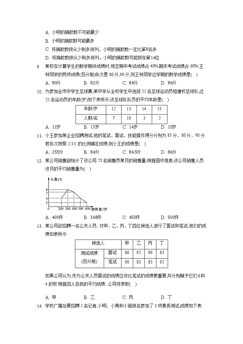 9年级数学苏科版上册随堂测试第3单元《3.1平均数》02