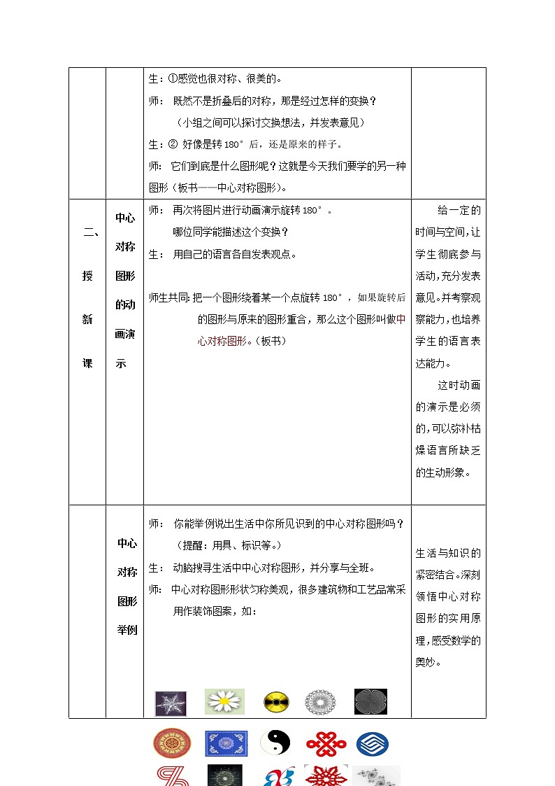 鲁教版（五四制）八上4.3.2中心对称图形 教案（表格式）03