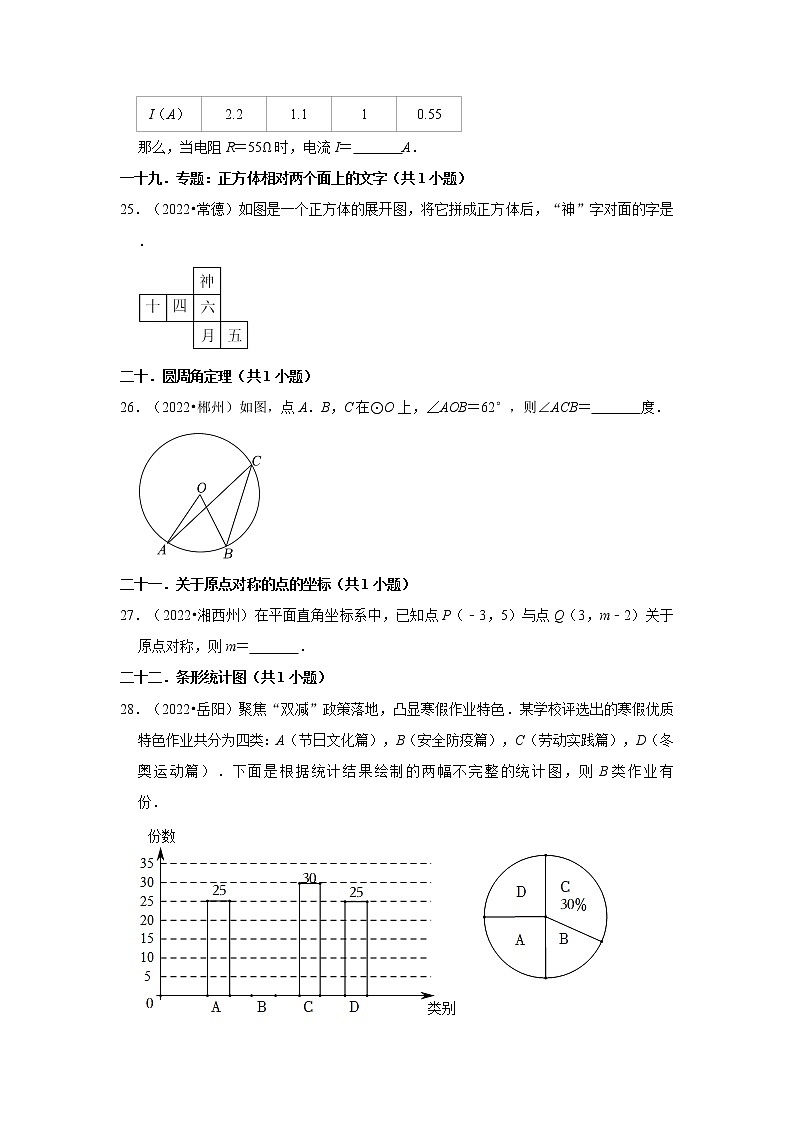 湖南省各地区2022年中考数学真题按题型难易度分层分类汇编-04填空题（容易题）第3页