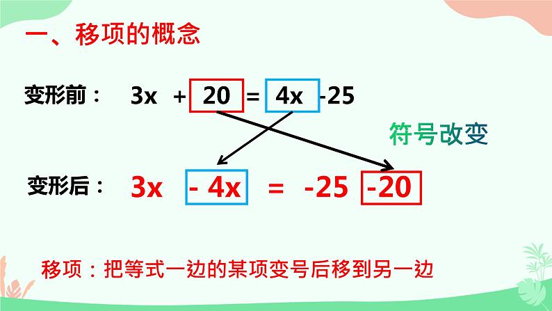 3.2.2解一元一次方程-移项  课件　2022—-2023学年人教版数学七年级上册04