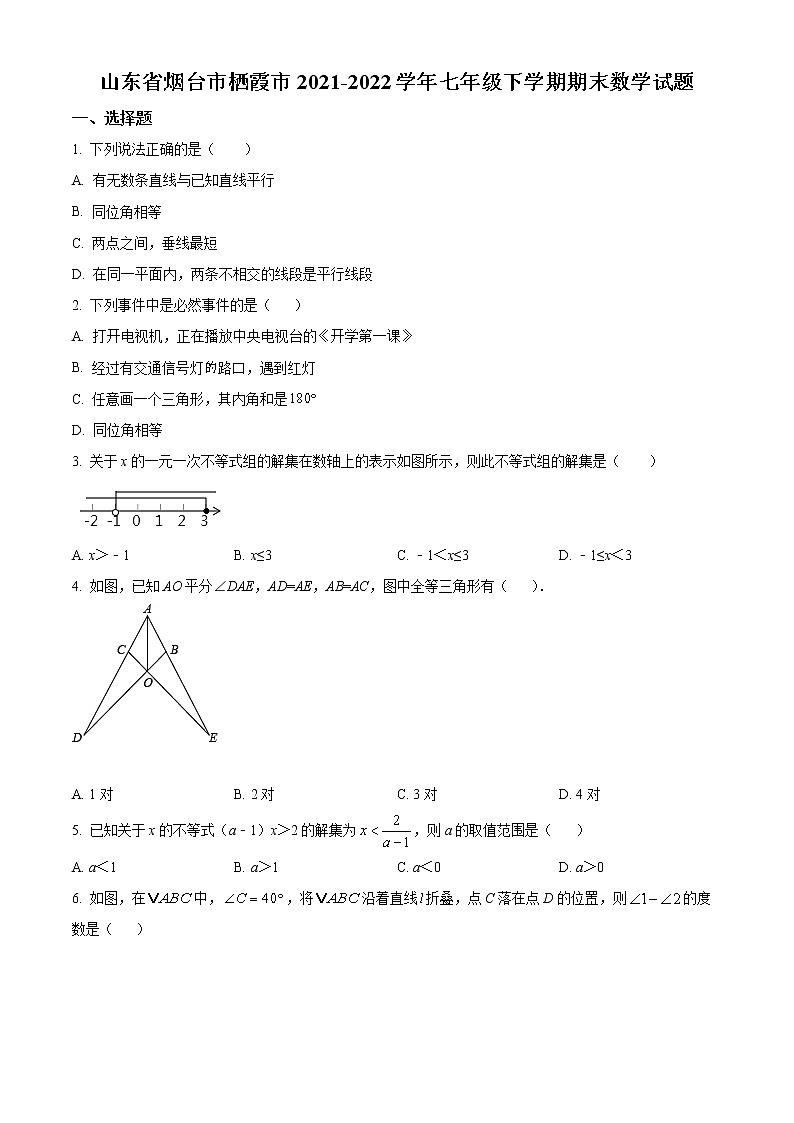 山东省烟台市栖霞市2021-2022学年七年级下学期期末数学试题(word版含答案)第1页