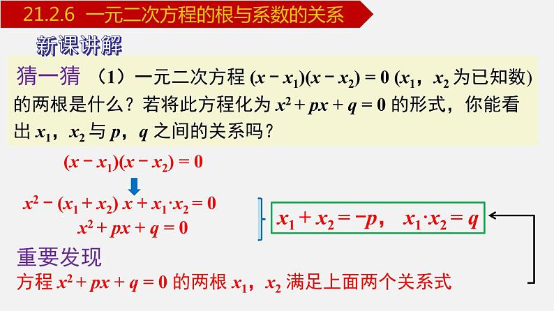 人教版九年级数学上册课件---21.2.6 一元二次方程的根与系数的关系04