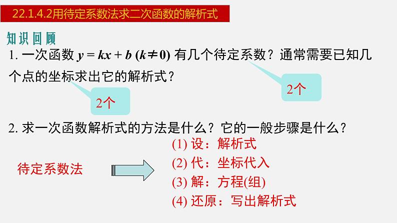 人教版九年级数学上册课件---22.1.4.2 用待定系数法求二次函数的解析式第3页