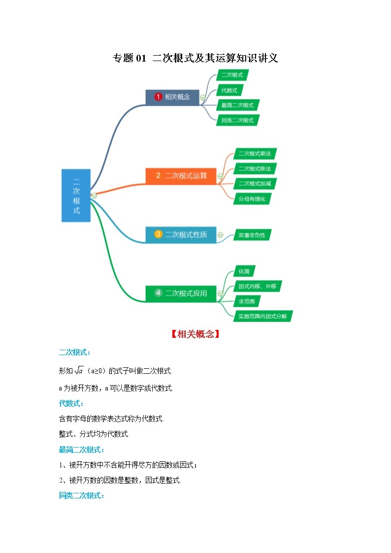 专题01 二次根式及其运算知识讲义 八年级下册数学辅导讲义（人教版）01