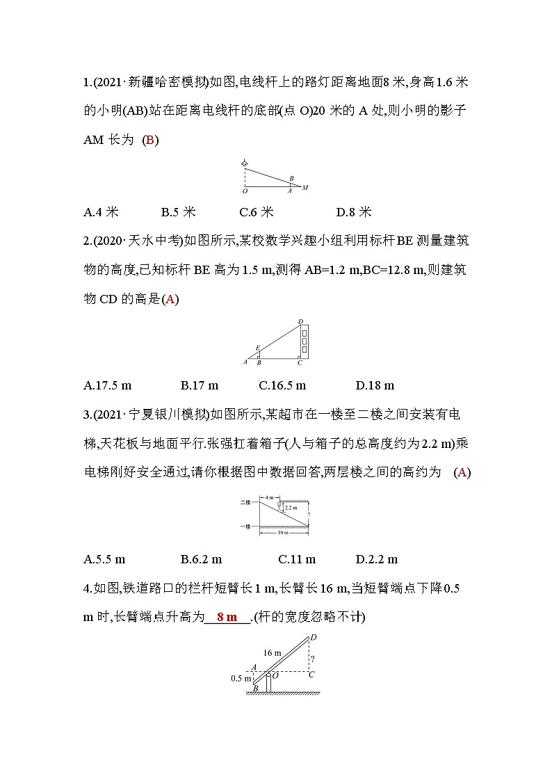 4.6 利用相似三角形测高 数学北师大版九年级上册作业及答案第2页