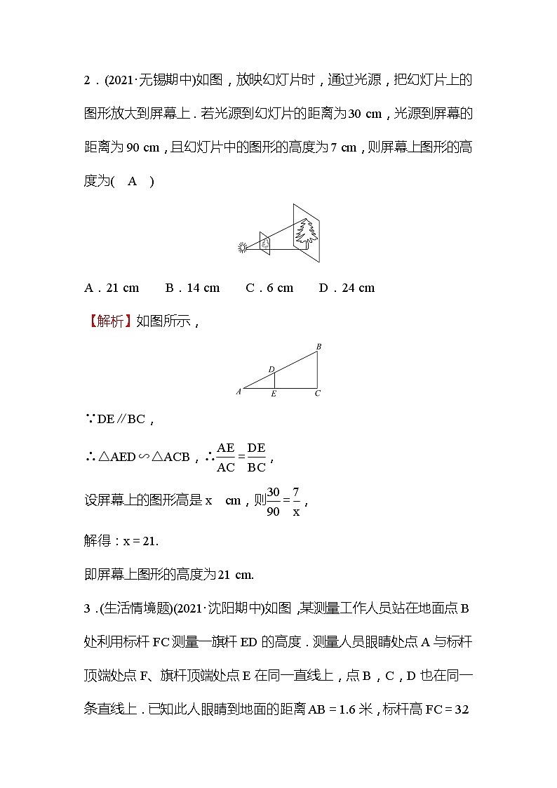 4.6 利用相似三角形测高 数学北师大版九年级上册作业 (1)及答案02