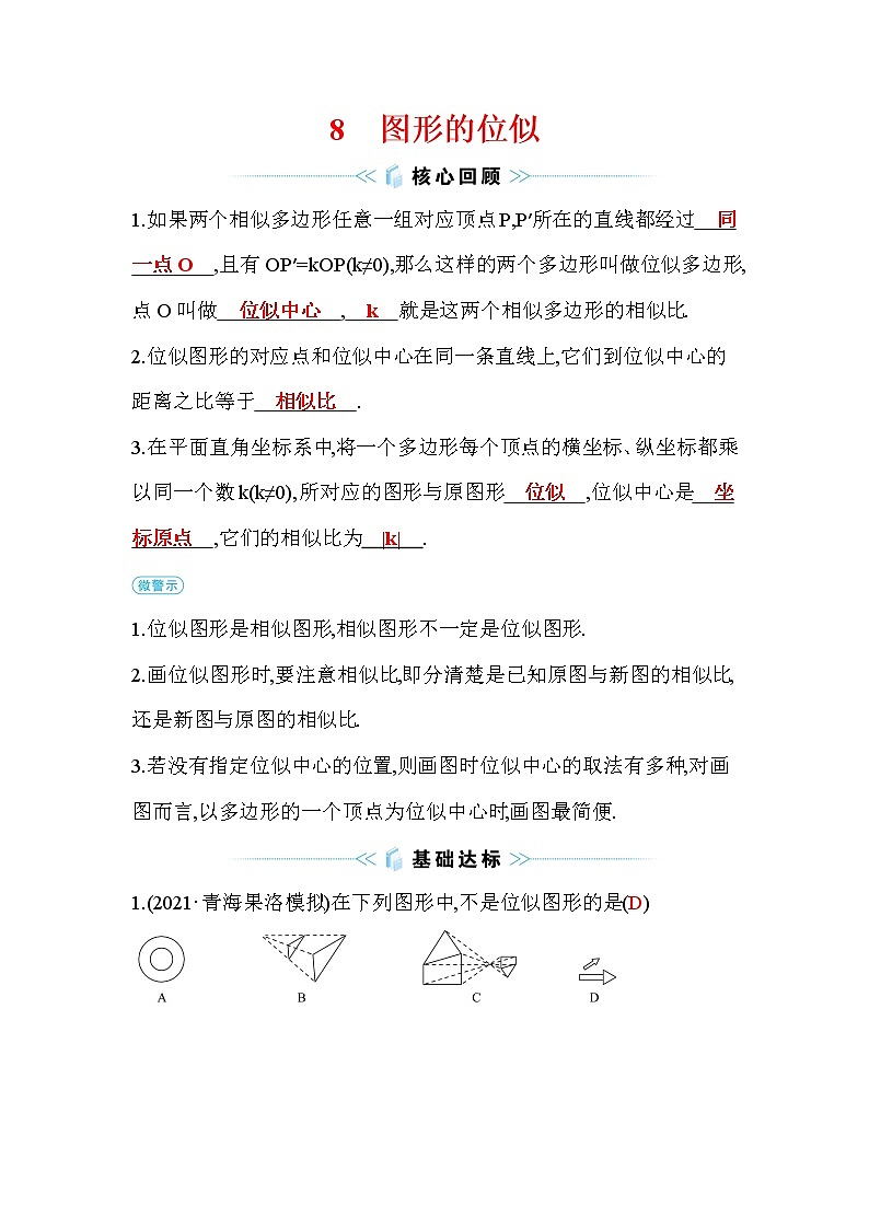 4.8 图形的位似 数学北师大版九年级上册作业及答案01