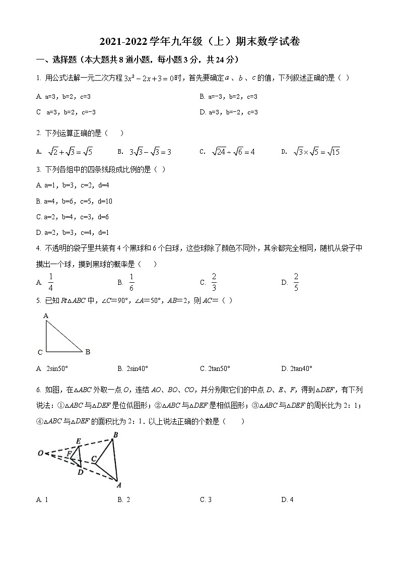 九年级数学上册华师版·吉林省长春市二道区九上期末试卷附答案01