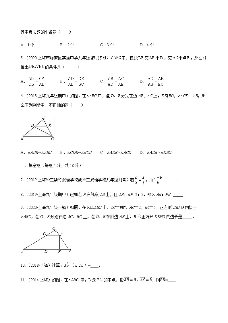 第24章相似三角形单元测试(原卷版）- 2022-2023学年九年级数学上册 精讲精练（沪教版）第2页