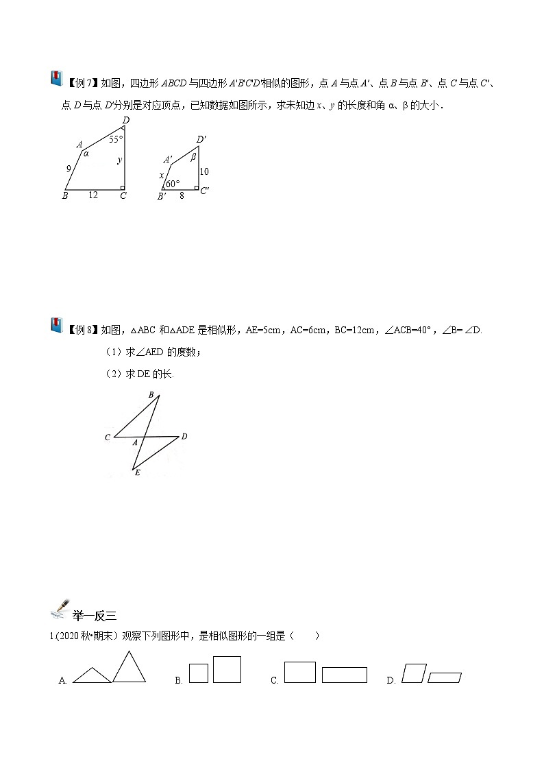 第1讲 相似形与比例线段（原卷版）- 2022-2023学年九年级数学上册 精讲精练（沪教版）第3页