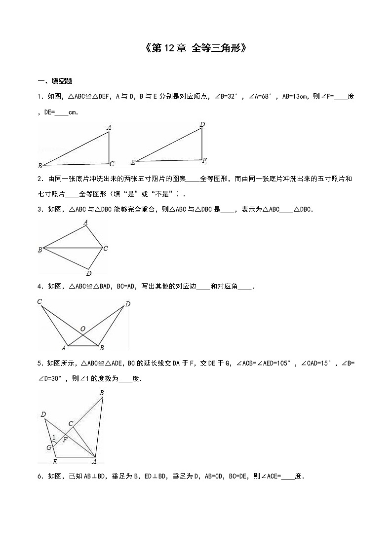 初中数学8上单元测试《第12章 全等三角形》（解析版）含答案第1页