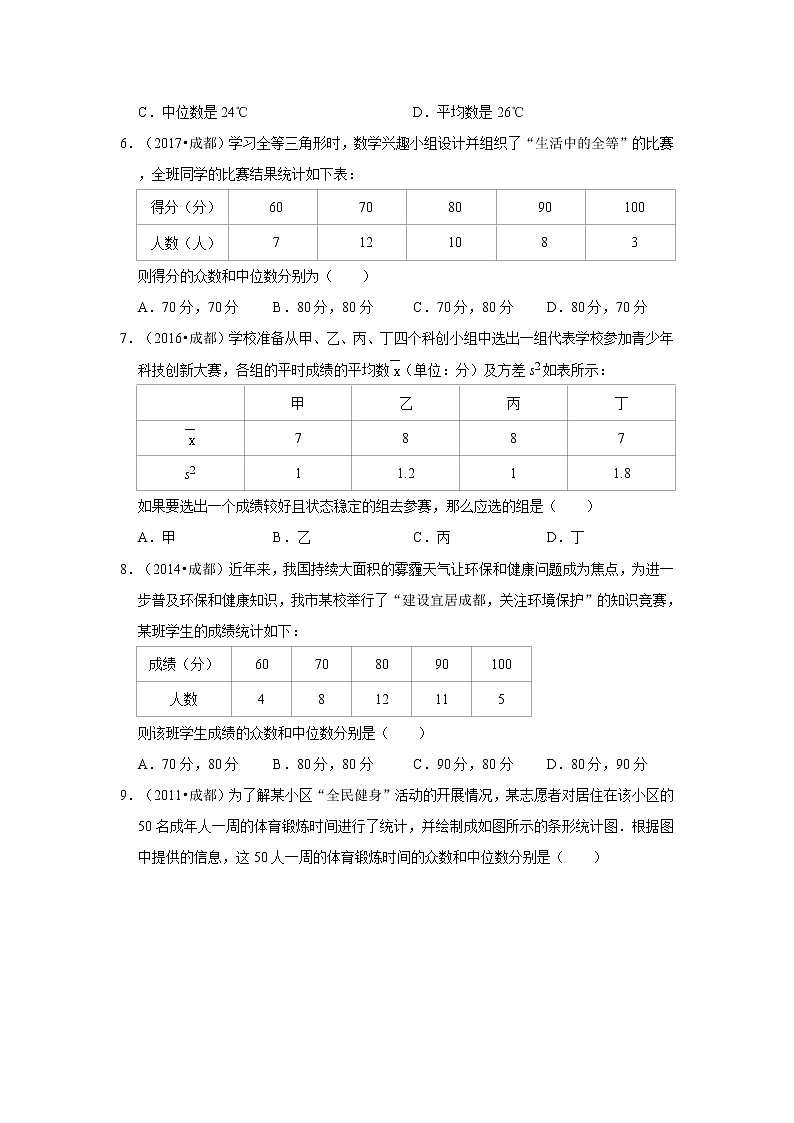 第6章（数据的分析）-【北师大版-中考真题】八年级数学上学期期末复习培优练习（四川成都）第2页