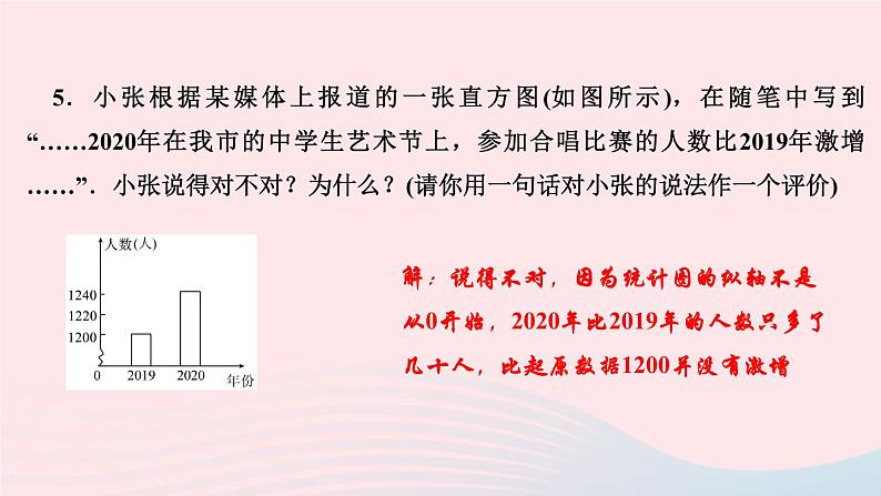 数学华东师大版九年级下册同步教学课件第28章样本与总体28.3借助调查做决策2容易误导读者的统计图作业第7页