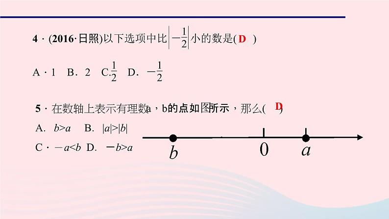 数学华东师大版七年级上册同步教学课件第2章有理数2.5有理数的大小比较作业07