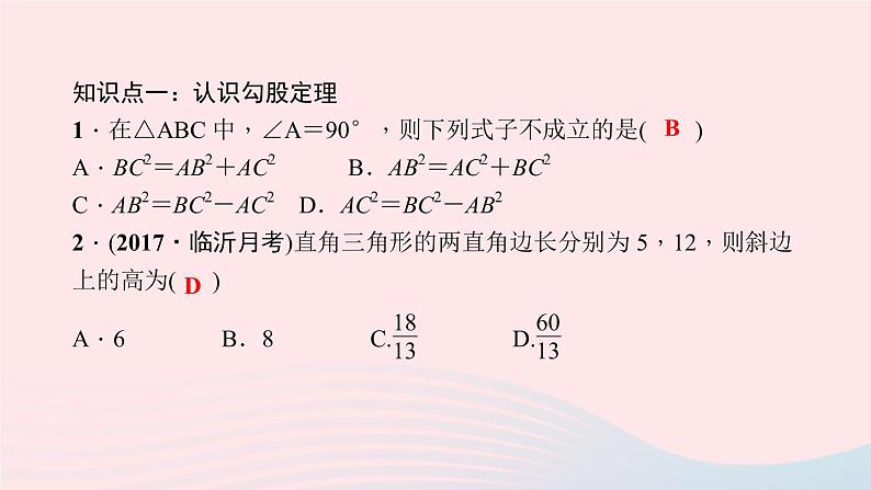 数学北师大版八年级上册同步教学课件第1章勾股定理1探索勾股定理第1课时勾股定理作业05