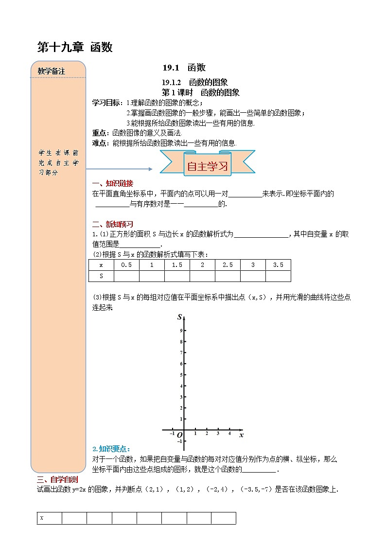 初中数学8下19.1.2 第1课时 函数的图象精品导学案01