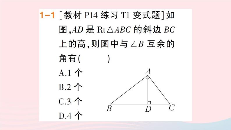 数学人教版八年级上册同步教学课件11.2与三角形有关的角第2课时直角三角形的两锐角互余作业04