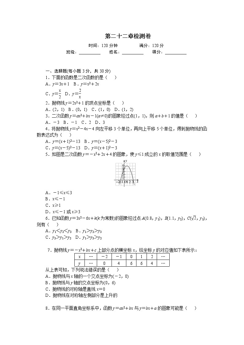 初中数学9上第二十二章检测卷含答案第1页