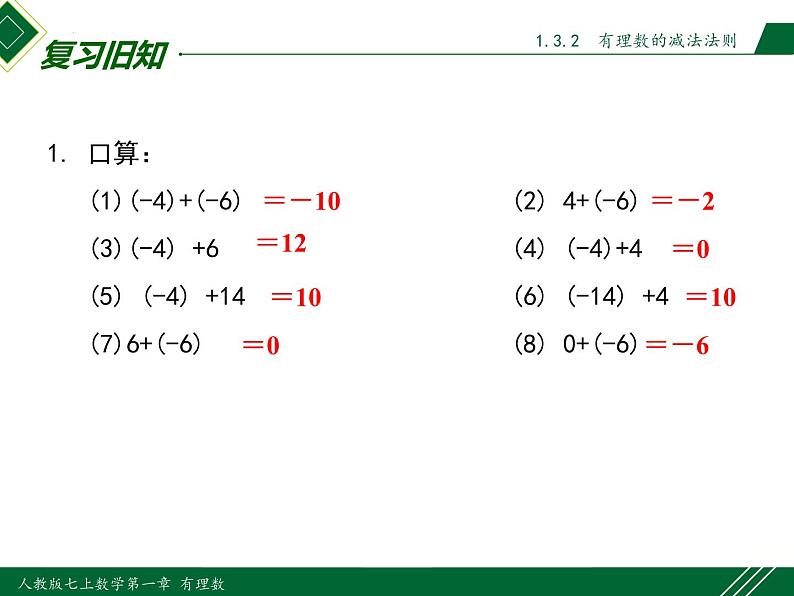 1.3.2 第1课时 有理数的减法法则-2022-2023学年七年级数学上册同步教材配套精品教学课件（人教版）第3页