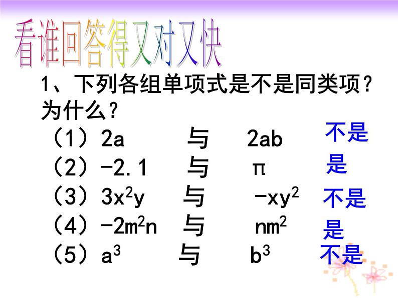 人教版七年级数学上册--2.2整式的加减—合并同类项　课件第6页